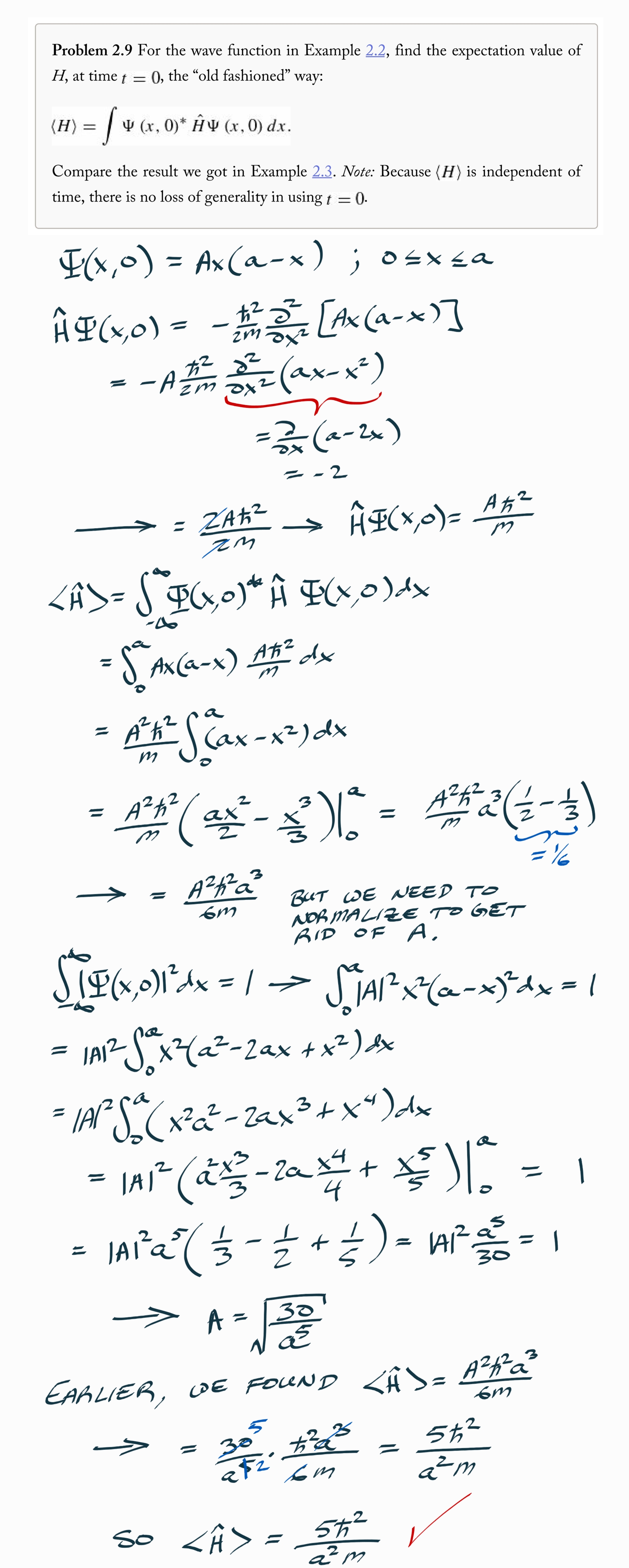 Problem 2.9 – Griffith’s Intro To QM | Solutions